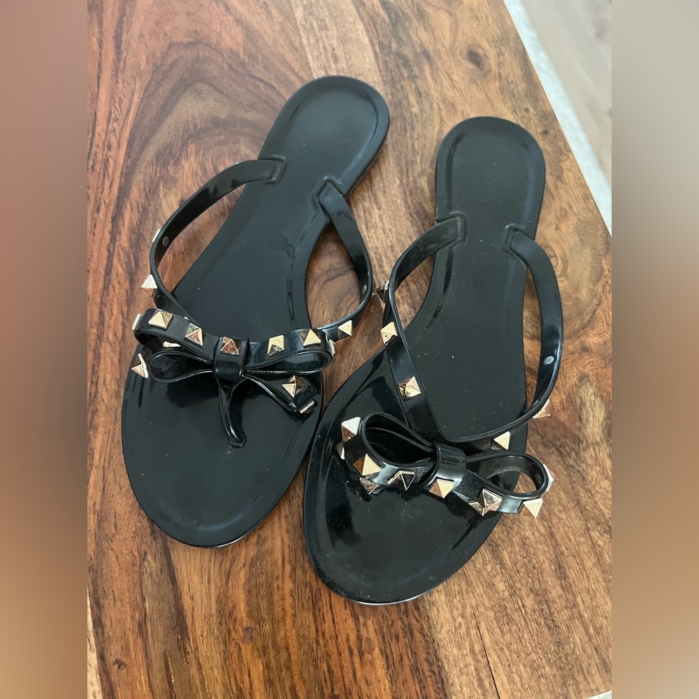 VALENTINO Rockstud Black Bow Jelly Sandals Size 40